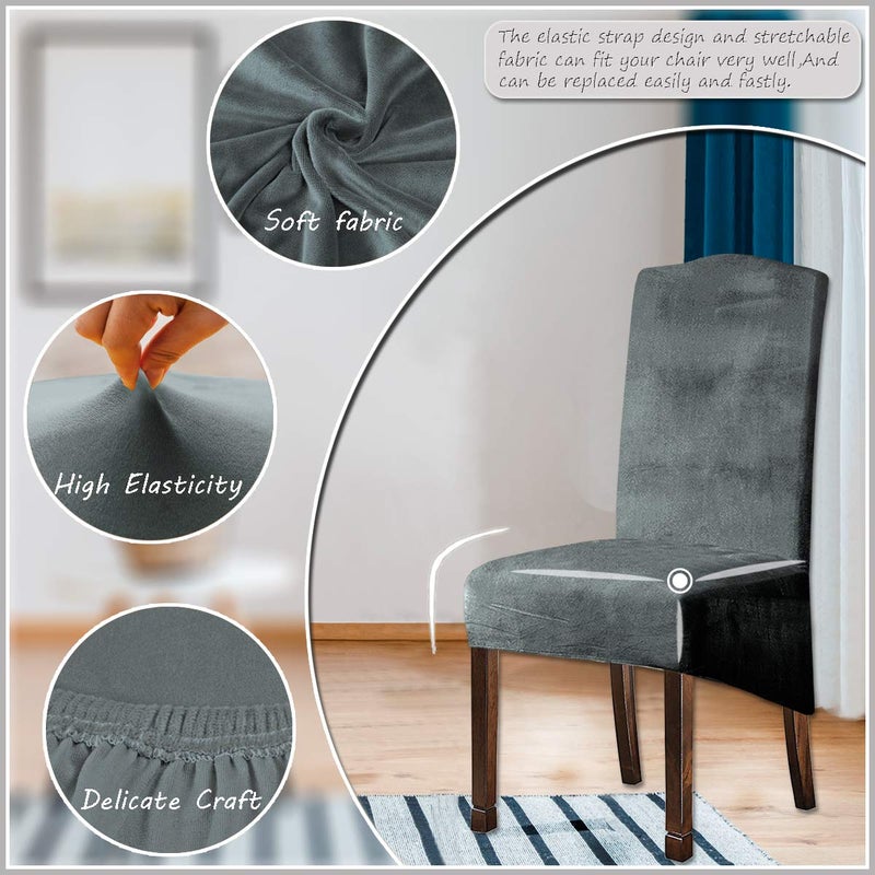 KELUINA Velvet Plush XL Dining Chair Covers, Stretch Chaircover, Spandex High Chairs Protector Covers Seat Slipcover with Elastic Band for Dining Room,Wedding, Ceremony, Banquet (Light Grey, Set of 4) - Image 2